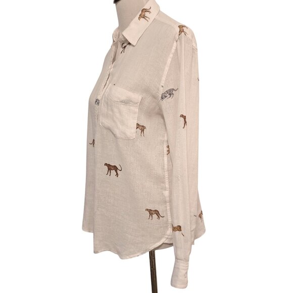 Rails Womens Size XS Charli Safari Cheetah Print Linen Blend Button Blouse Top - Picture 3 of 10